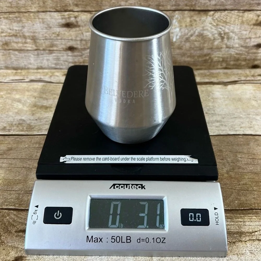 Belvedere Vodka Stainless Steel Stemless Tumbler Cup Silver Tree Logo Etched Bar